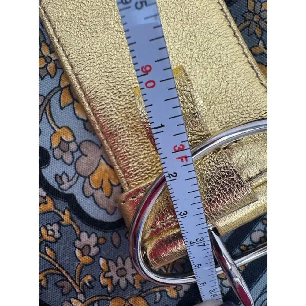 Prada Metallic Gold Leather Wide Statement Belt 36/85 Oval Buckle Made in Italy